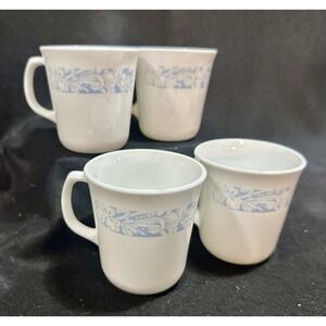 Corning M Wave OK Hibiscus White & Blue Set of 4 Coffee Tea Cups Made in USA